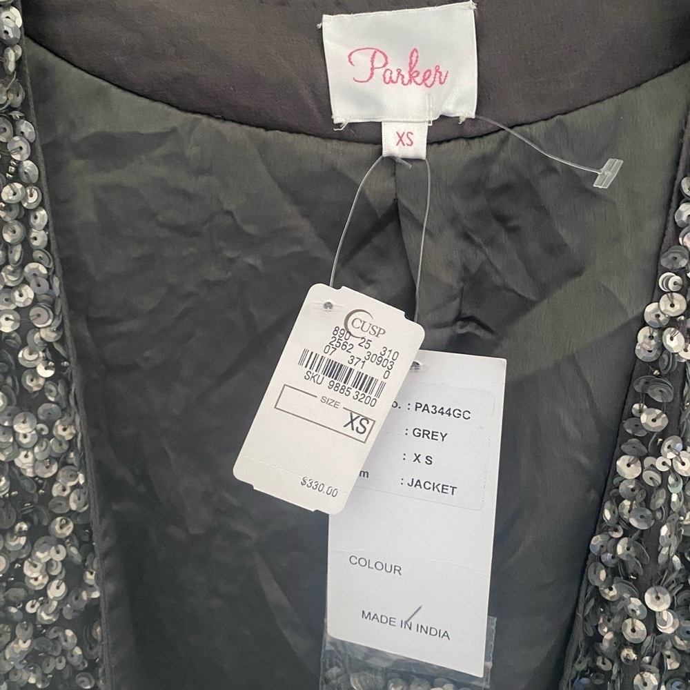 Parker Grey Sequin Drape Front Jacket NWT XS - Picture 2 of 4